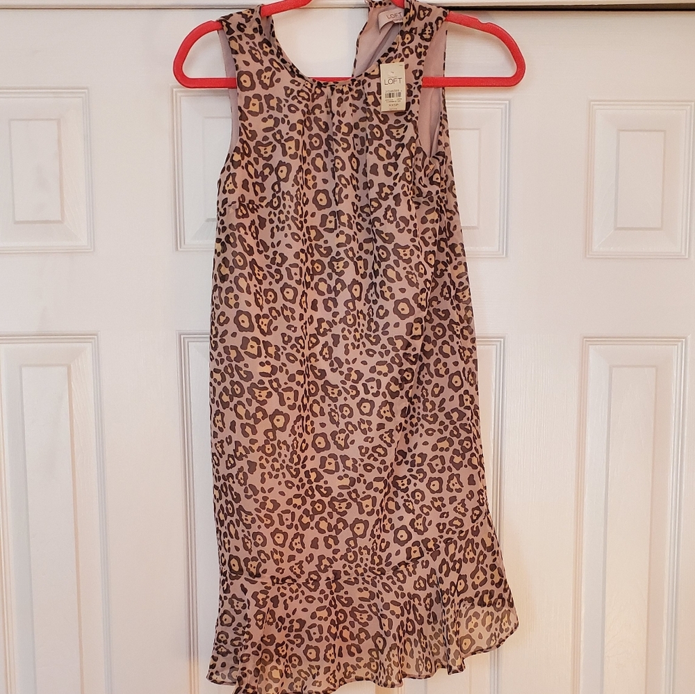 Leopard flirty ruffle trim dress loft xxsp nwt